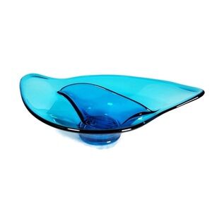 MCM Viking Epic Blue Glass Divided Dish Relish Tray - Rare Blue Glass Art Bowl